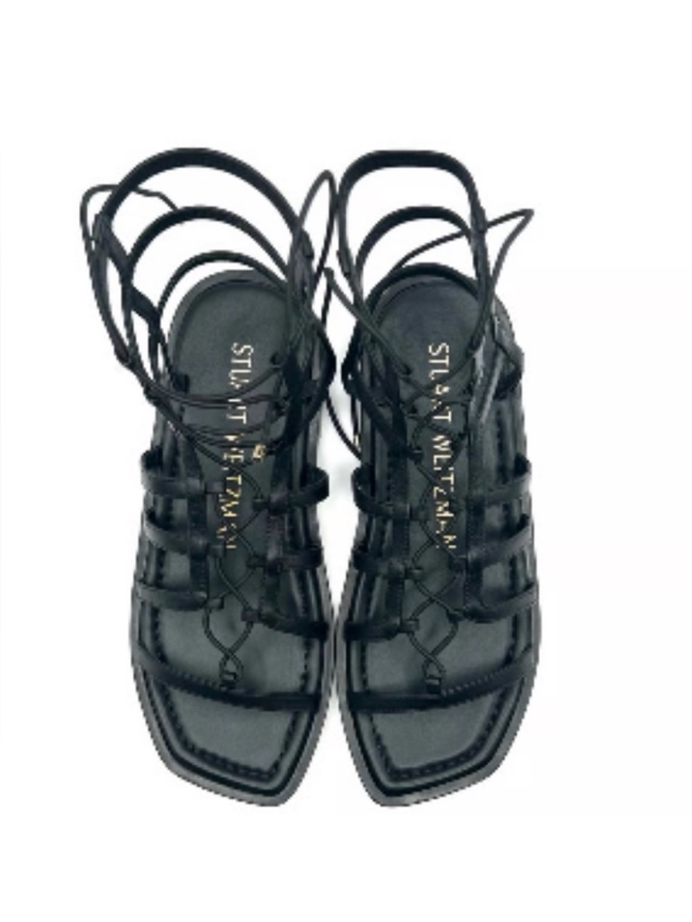 Stuart Weitzman Black Strappy Lace-Up Sandals